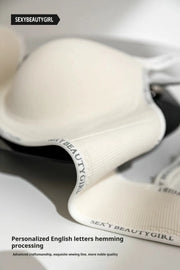 Trendy 2Pcs/Set Women's Seamless Solid Color Bras Sexy Letter Straps Wireless Push Up Underwear New Ladies Deep V Neck Brassiere