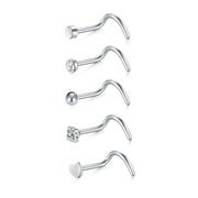 5/6/21Pcs 20G Nose Studs Stainless Steel Nostril Studs Screws Nose Ring Hoop Body Piercing Silver Gold Color Heart Nose Studs