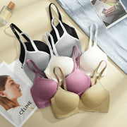 Trendy 2Pcs/Set Women's Seamless Solid Color Bras Sexy Letter Straps Wireless Push Up Underwear New Ladies Deep V Neck Brassiere