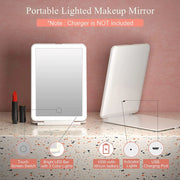 LED Foldable Travel Makeup Mirror 3 Colors Light Modes USB Rechargeable Touch Screen Portable Tabletop Cosmetic Mirror Handheld
