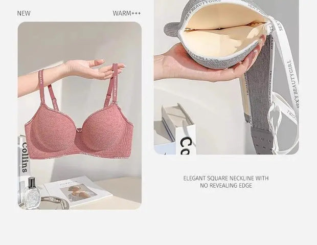 6cm Thickened Push-Up Bra for Small Chest Wireless No Steel Ring Anti-Slip Pads Seamless Invisible Adjustable Straps