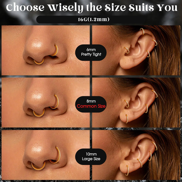 1PC G23 F136 Titanium Women's Round Earrings Nose Ring Hinge Clicker Open Diaphragm Nose Ring Fashion Lady Piercing Jewelry 16G
