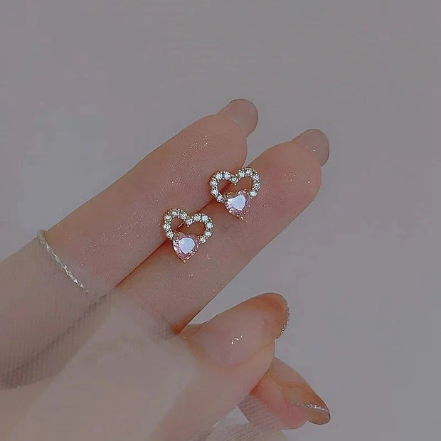 Fashion Romantic Crystal Butterfly Heart Stud Earring for Women Sweet Hypoallergenic Wedding Party  Jewelry Gifts