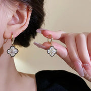 Cute Elegant Gold-Plated Copper Zircon Four-Leaf Clover Dangle Earrings for Women and Girls Wholesale