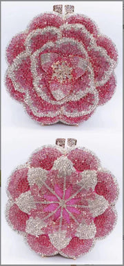 Rose Flower Pink/Green Rhinestones Evening Clutches Women Floral Yellow Crystal Evening Bags Bridal Wedding Party Clutch Purse