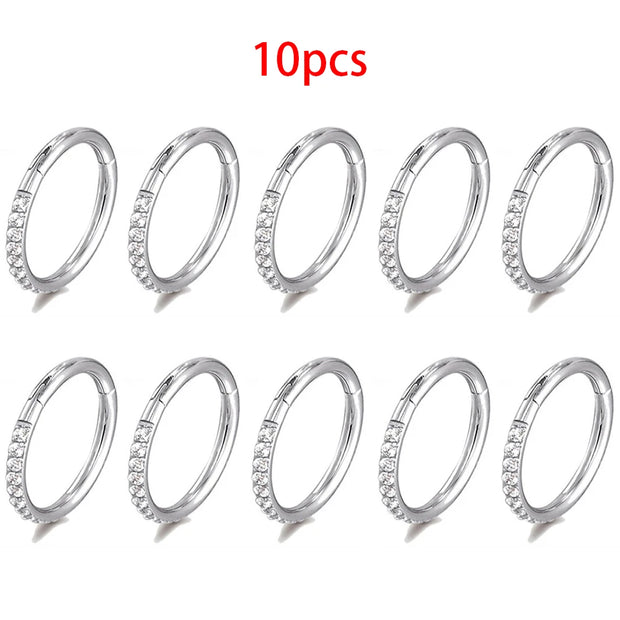 1PC G23 F136 Titanium Women's Round Earrings Nose Ring Hinge Clicker Open Diaphragm Nose Ring Fashion Lady Piercing Jewelry 16G