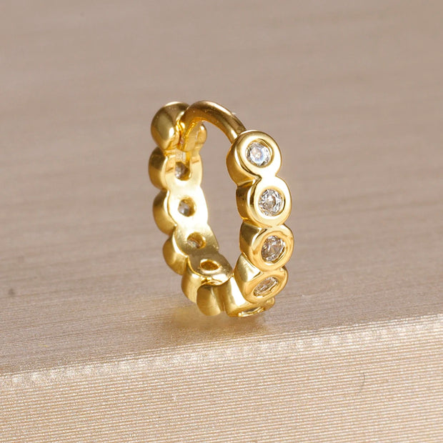 1PC 18K Gold Plated Stainless Steel Round Circle Earrings for Women Teens Cubic Zircon Star Leaf Hoop Earrings Piercing Jewelry