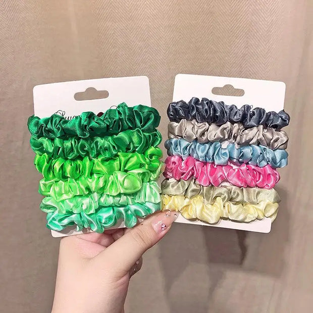6PCS Elastic Hair Bands Elegant Solid Color Satin Pleated Scrunchies Woman small Ponytail Holder Hair ties Hair accessories