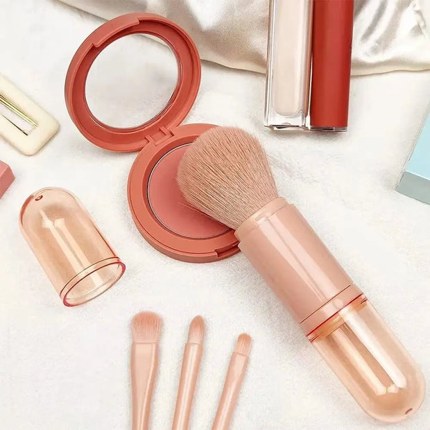 Portable Travel 4-in-1 Makeup Brush Retractable Cosmetic Brush Professional Foundation Blending Powder Eye Shadow Blush Brush