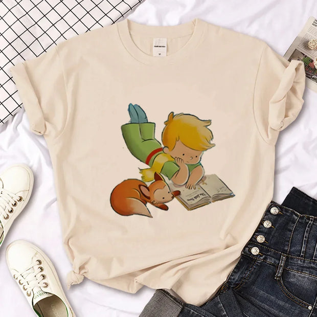 The Little Prince Print Tee Women T-shirts Harajuku Tshirt Girl 2000s Clothing kawaii Print T Shirt For Women