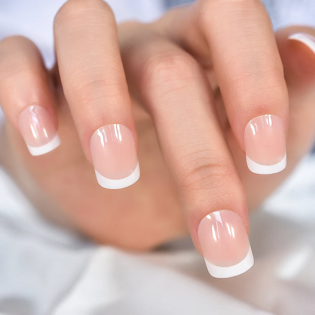 Nail Art Salon Oval Acrylic French Nail Kit Real Medium Length Grace Oval Fake Nails French 24 Tips