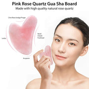Natural Rose Quartz Jade Roller+Scraping Board Set Facial Massager Jade Stone Roller Gua Sha Face Lifting Massage Tool Skin Care