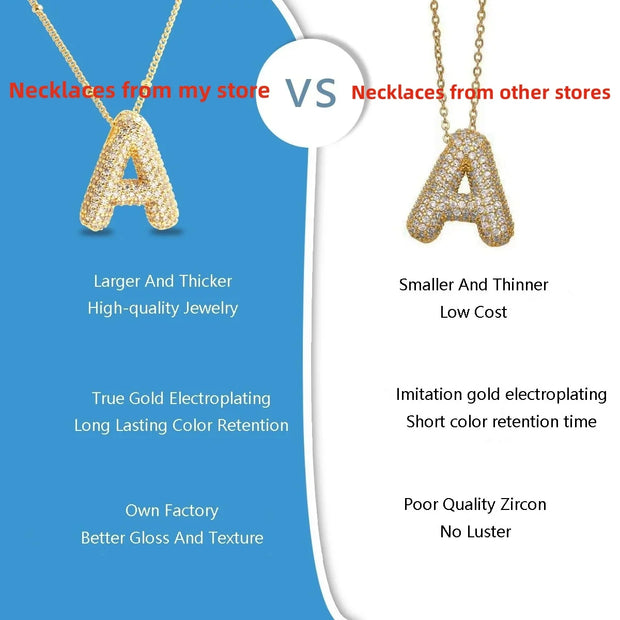MHS.SUN Gold Plated Balloon 26 Letter Necklaces Copper Zircon Bubble Initial Pendant Chunky Women Personality Chain Jewelry