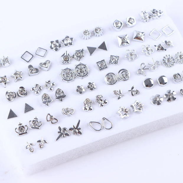 36Pairs/Lot Fashion Colorful Rhinestone Stud Earring Women Girls Animal Fruit Piercing Jewelry Wedding Party Gifts Mixed Style
