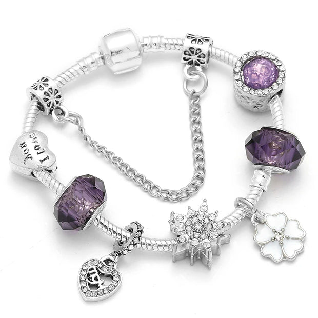 Silver Plated Charm Bracelet & Bangle With Key Lock Crystal Pendant Ball Bracelet For Women Wedding Valentine's Day Jewelry Gift