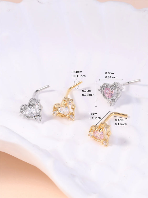 1Pcs Nose Rings Studs L Shaped Nose Rings for Women Heart Nose Nostrial Piercing Jewelry Valentine's Day Gifts