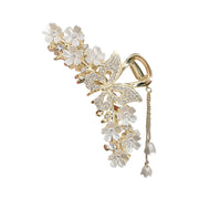 Elegant Butterfly/Flower Hair Claw Clips Gold Color Alloy Hairpins Ponytail Holder Pearls Pendant Headpieces for Women Girls
