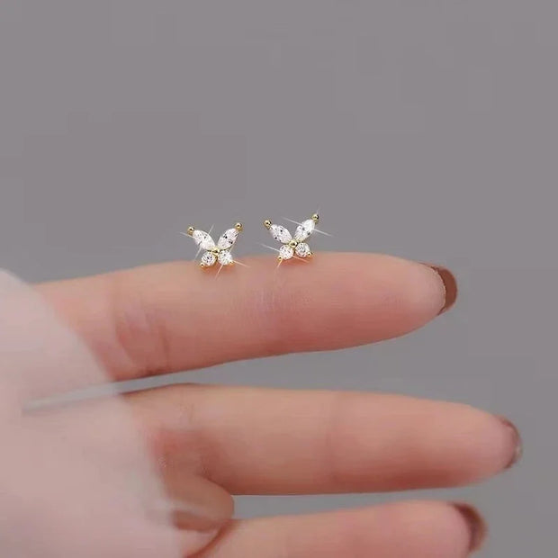 Fashion Romantic Crystal Butterfly Heart Stud Earring for Women Sweet Hypoallergenic Wedding Party  Jewelry Gifts
