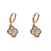 Cute Elegant Gold-Plated Copper Zircon Four-Leaf Clover Dangle Earrings for Women and Girls Wholesale