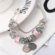 Silver Plated Charm Bracelet & Bangle With Key Lock Crystal Pendant Ball Bracelet For Women Wedding Valentine's Day Jewelry Gift