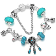 Silver Plated Charm Bracelet & Bangle With Key Lock Crystal Pendant Ball Bracelet For Women Wedding Valentine's Day Jewelry Gift