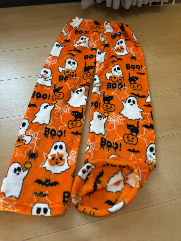 Halloween Hello Kitty Loungewear Pants Cartoon Flannel Pajama Autumn Winter Casual Loose Trousers Ghost Pumpkin Halloween Gift