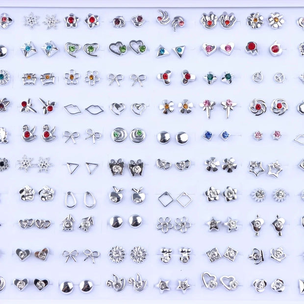 36Pairs/Lot Fashion Colorful Rhinestone Stud Earring Women Girls Animal Fruit Piercing Jewelry Wedding Party Gifts Mixed Style