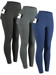 Women's Pockets Solid Color High-Waisted Yoga Hip Lift Pants Compression Leggings For Sports, Fitness, Running