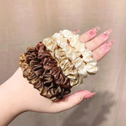 6PCS Elastic Hair Bands Elegant Solid Color Satin Pleated Scrunchies Woman small Ponytail Holder Hair ties Hair accessories