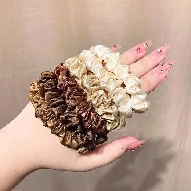 6PCS Elastic Hair Bands Elegant Solid Color Satin Pleated Scrunchies Woman small Ponytail Holder Hair ties Hair accessories
