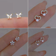 Fashion Romantic Crystal Butterfly Heart Stud Earring for Women Sweet Hypoallergenic Wedding Party  Jewelry Gifts