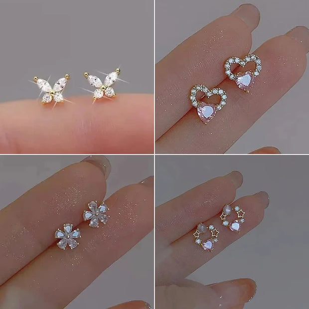 Fashion Romantic Crystal Butterfly Heart Stud Earring for Women Sweet Hypoallergenic Wedding Party  Jewelry Gifts