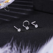 ZS 1PC 18/20G 925 Sterling Silver Nose Stud Gold Color Crystal Nose Piercings Screw L-Shape Retainer Nostril Piercing 2-3.5mm