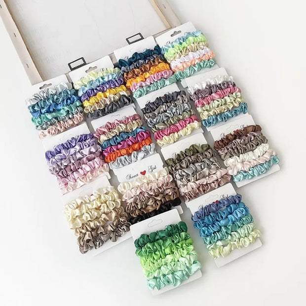 6PCS Elastic Hair Bands Elegant Solid Color Satin Pleated Scrunchies Woman small Ponytail Holder Hair ties Hair accessories