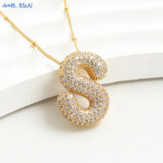 MHS.SUN Gold Plated Balloon 26 Letter Necklaces Copper Zircon Bubble Initial Pendant Chunky Women Personality Chain Jewelry