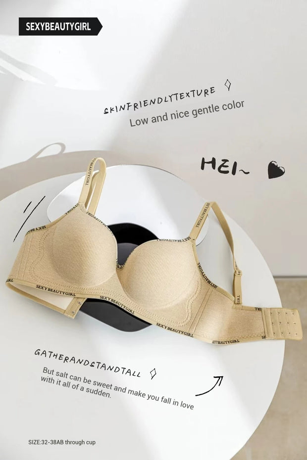 Trendy 2Pcs/Set Women's Seamless Solid Color Bras Sexy Letter Straps Wireless Push Up Underwear New Ladies Deep V Neck Brassiere