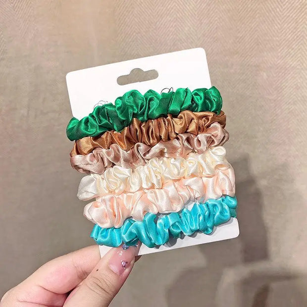 6PCS Elastic Hair Bands Elegant Solid Color Satin Pleated Scrunchies Woman small Ponytail Holder Hair ties Hair accessories