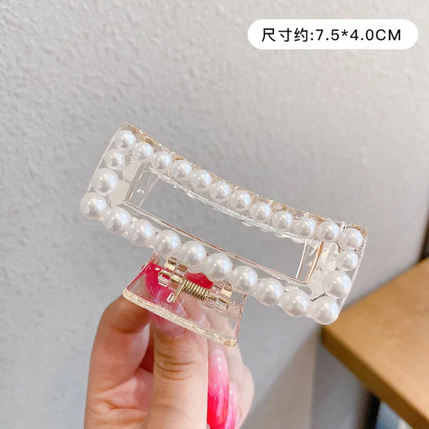 Simulated Pearl Hair Claws for Women Korean Acrylic Hair Clips Girls Large Size Barrette Shark Clip Fashion Hair Accessories