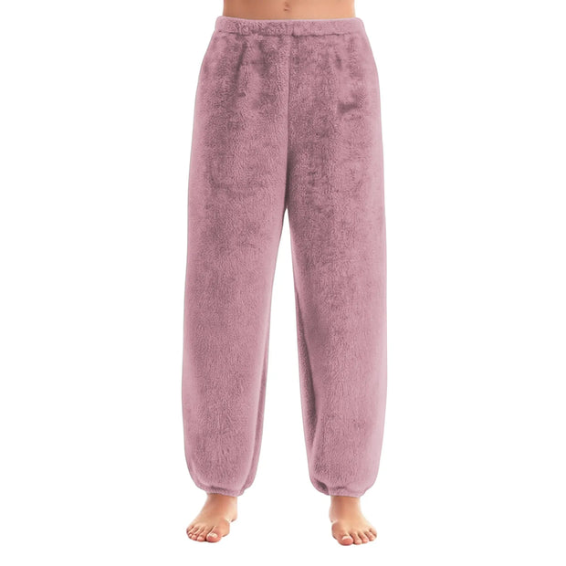 Women Comfortable Plush Sleep Bottoms Trendy Casual Solid Color Pajama Pants Female Leisure Family Daily Soft Cozy Trousers