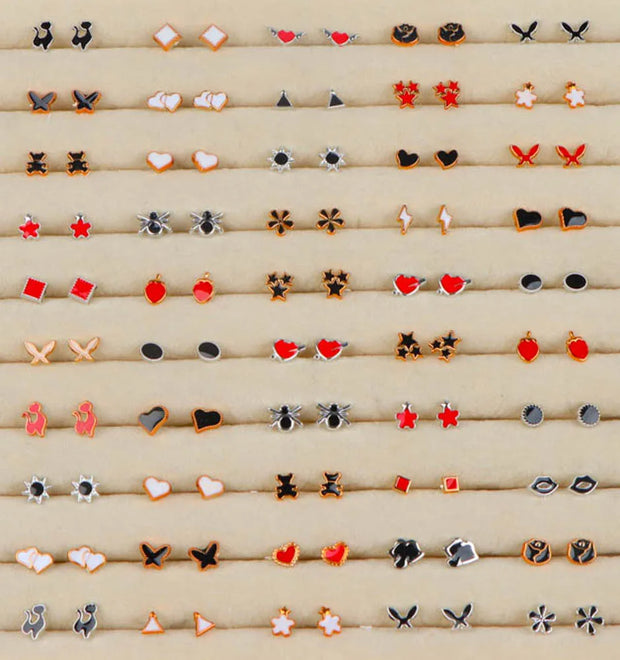 36Pairs/Lot Fashion Colorful Rhinestone Stud Earring Women Girls Animal Fruit Piercing Jewelry Wedding Party Gifts Mixed Style