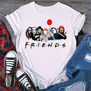 Friends T Shirt Best Stephen King Horror Characters Printed Cartoon Women Fashion Tops Oversized Tee Halloween Clothes Women