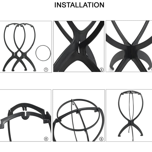 3 PCS Durable Folding Wig Stand for Solid Color Wigs - Stable Hair Clip and Display Tool, Hair Extension Holder