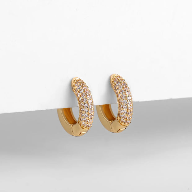 New Gold Plated Huggie Earrings with CZ Zircon Thin Ear Hoops Cartilage Earring for Women Round Minimal Earring Piercing Jewelry