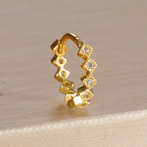 1PC 18K Gold Plated Stainless Steel Round Circle Earrings for Women Teens Cubic Zircon Star Leaf Hoop Earrings Piercing Jewelry