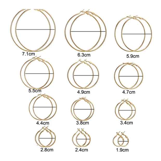 12Pairs/6Pairs Simple Punk Hoop Earrings Set Big Circle Earrings Jewelry for Women Girls Ear Hoops Earring Round Oversized