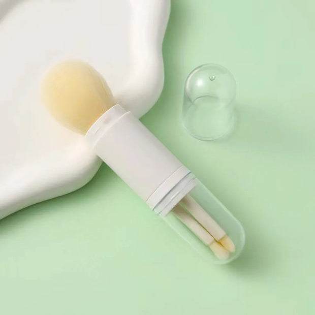 Portable Travel 4-in-1 Makeup Brush Retractable Cosmetic Brush Professional Foundation Blending Powder Eye Shadow Blush Brush
