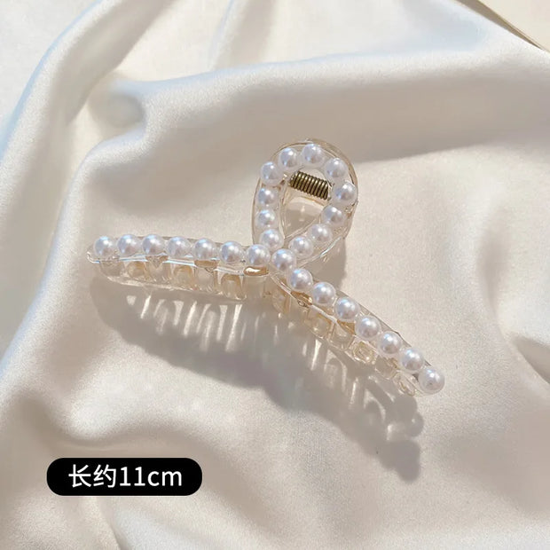 Simulated Pearl Hair Claws for Women Korean Acrylic Hair Clips Girls Large Size Barrette Shark Clip Fashion Hair Accessories