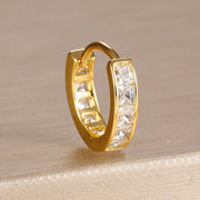 1PC 18K Gold Plated Stainless Steel Round Circle Earrings for Women Teens Cubic Zircon Star Leaf Hoop Earrings Piercing Jewelry