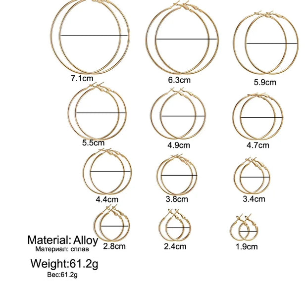 12Pairs/6Pairs Simple Punk Hoop Earrings Set Big Circle Earrings Jewelry for Women Girls Ear Hoops Earring Round Oversized