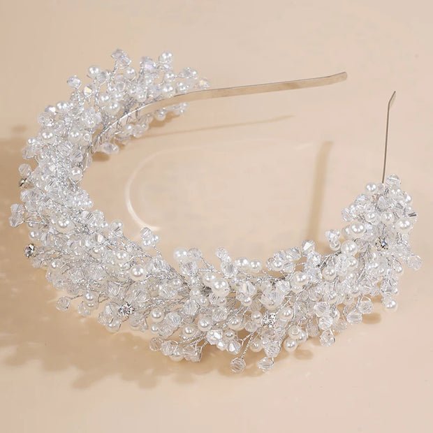 Luxury Pearl Crystal Bridal Crown Headpieces Handmade Party Wedding Hair Accessories Vintage Rhinestone Women Headband Tiaras